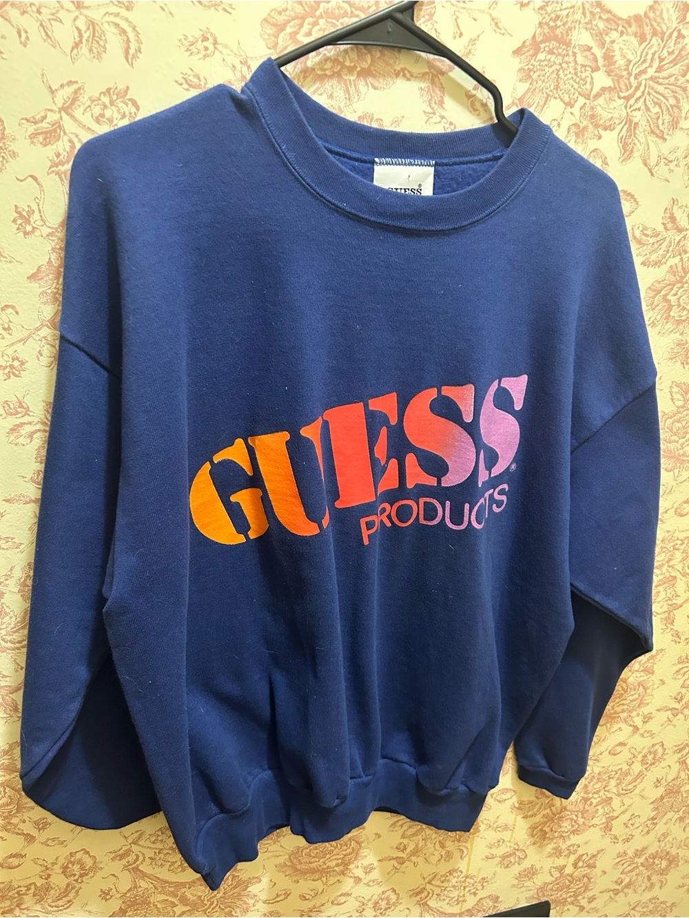 Vintage GUESS Navy Blue Gradient Logo Men's Sweatshirt